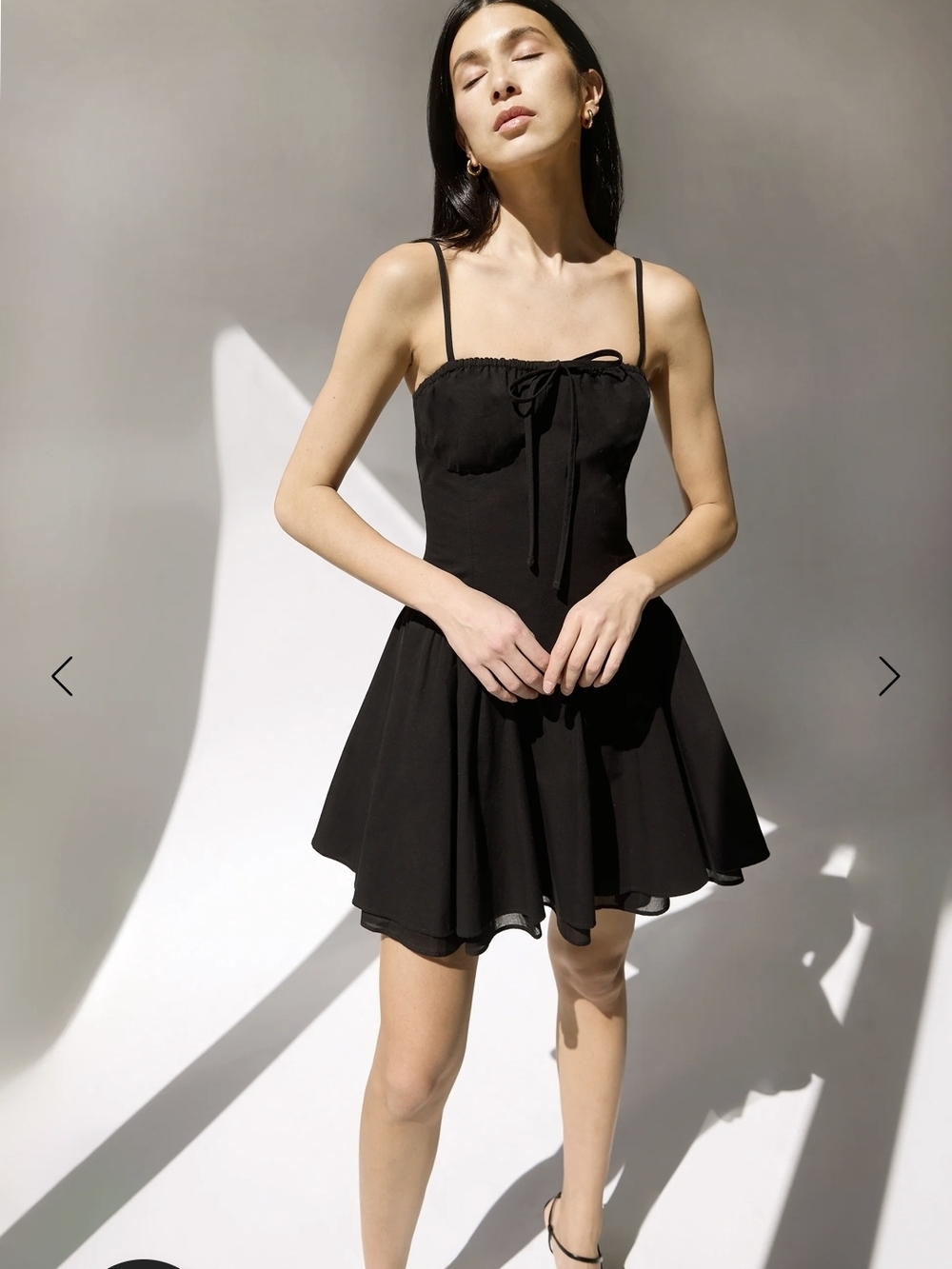 NWT Women's Black Spaghetti Strap Fit-and-Flare Lined Dress Bust Detail